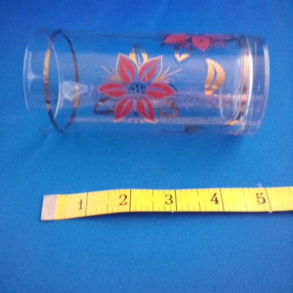 2 Vintage mid century Bormioli glasses red and gold flowers poinsettias - Picture 8 of 9